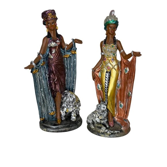 Two statues of two very cute African women with their pets  6" - Picture 1 of 9
